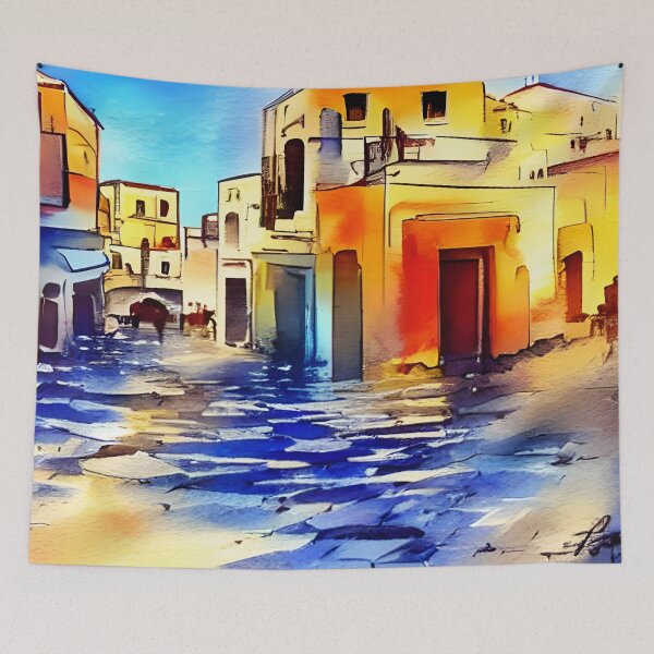 Item preview, Greece Art, Greece Watercolor, City Landscape Art designed and sold by viewgraphics.