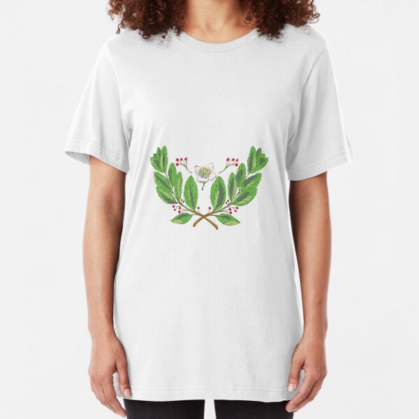 Yerba Mate Flower Leaf and Fruit Drawing Slim Fit T-Shirt