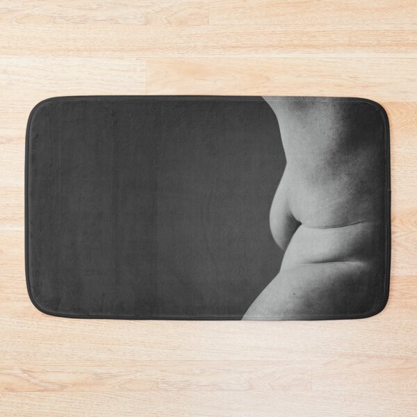 Item preview, I Love your rolls <3 Black & white portrait of a nude middle aged model, arms raised and her breast showing from the side, belly rolls designed and sold by Royalnovalux.
