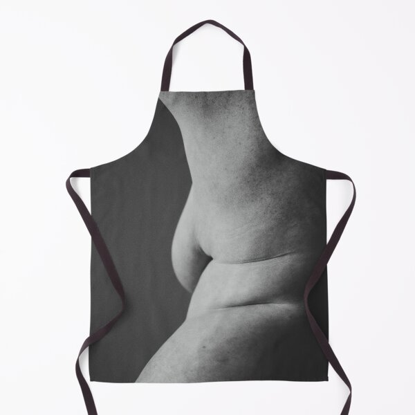 Item preview, I Love your rolls <3 Black & white portrait of a nude middle aged model, arms raised and her breast showing from the side, belly rolls designed and sold by Royalnovalux.