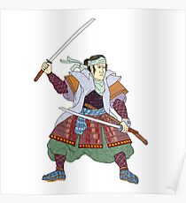 Samurai Krieger Kampfhaltung Mono Line Poster