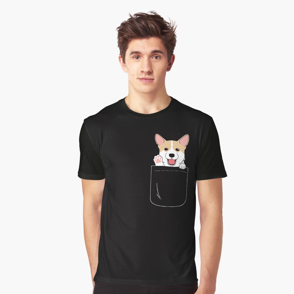 Corgi In Pocket T-Shirt Cute Paws Blush Smile Puppy Emoji Graphic T-Shirt