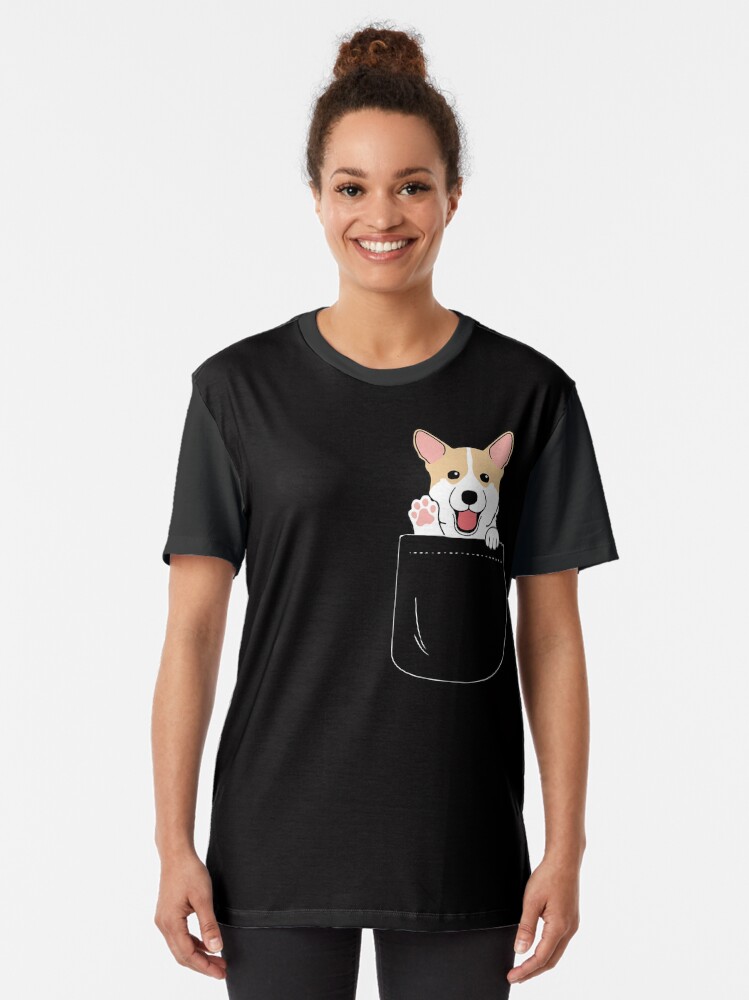 Alternate view of Corgi In Pocket T-Shirt Cute Paws Blush Smile Puppy Emoji Graphic T-Shirt