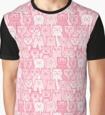 Pink Cartoon Cats Print Graphic T-Shirt