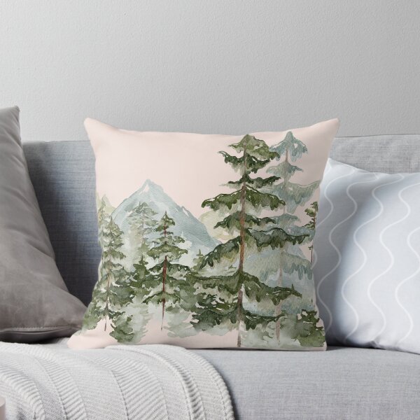 Vista previa del artículo con la obra «Acuarela bosque de pinos y montaña estética gráfica», diseñado y vendido por Nature Hues.