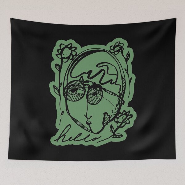 Item preview, Hello Darlin Abstract Face with Glasses and Flowers Line Art Sage Green Design designed and sold by SleepingInCo.