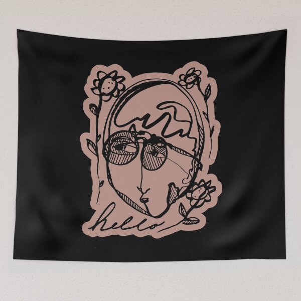 Item preview, Hello Darlin Abstract Face with Glasses and Flowers Line Art Clay Red Design designed and sold by SleepingInCo.