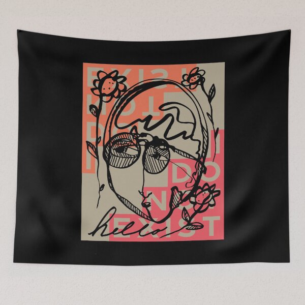 Item preview, Hello Darlin Abstract Face with Glasses and Flowers Line Art I Do Not Exist Design designed and sold by SleepingInCo.