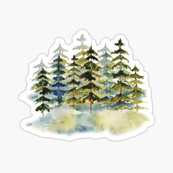 Beautiful Watercolor Green Coniferous Forest Sticker