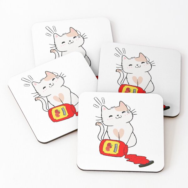 Item preview, Cute White Cat Spilled Tomato Ketchup designed and sold by Pet Station.