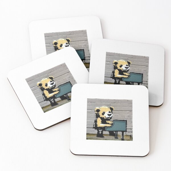 Item preview, Musician Teddy Bear playing piano | Banksy-inspired original street art stencil mural designed and sold by ArtworkbyEmmy.