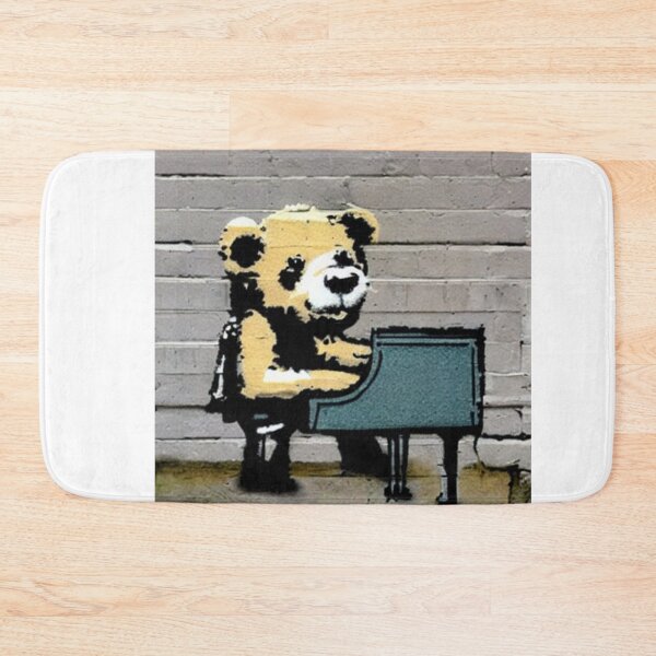 Item preview, Musician Teddy Bear playing piano | Banksy-inspired original street art stencil mural designed and sold by ArtworkbyEmmy.
