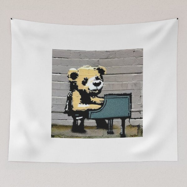 Item preview, Musician Teddy Bear playing piano | Banksy-inspired original street art stencil mural designed and sold by ArtworkbyEmmy.