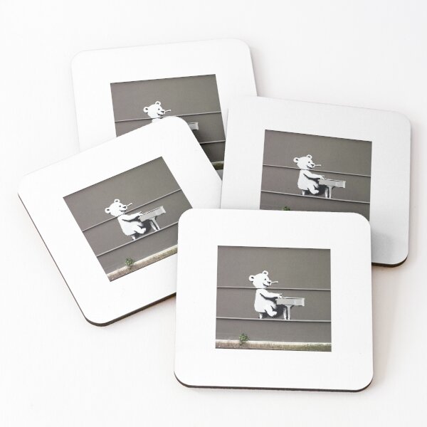 Item preview, Musician Teddy Bear playing piano | Banksy-inspired original street art stencil mural designed and sold by ArtworkbyEmmy.