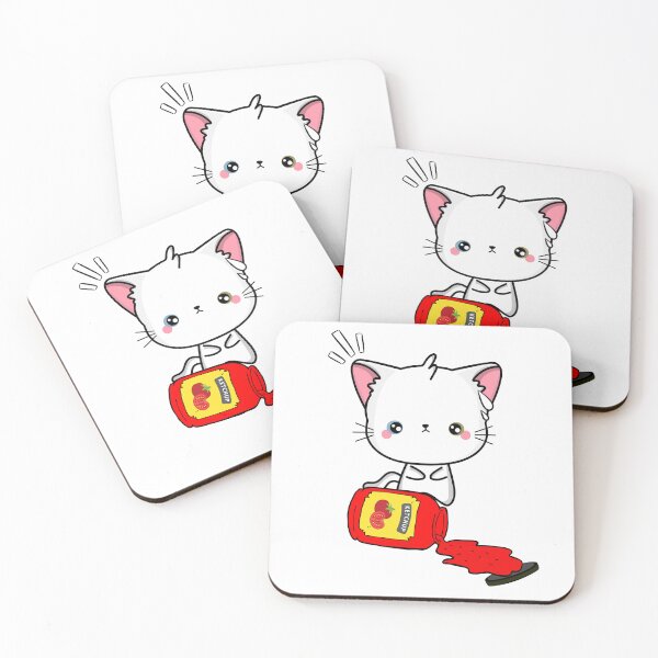 Item preview, Cute White Cat Spilled Tomato Ketchup designed and sold by Pet Station.