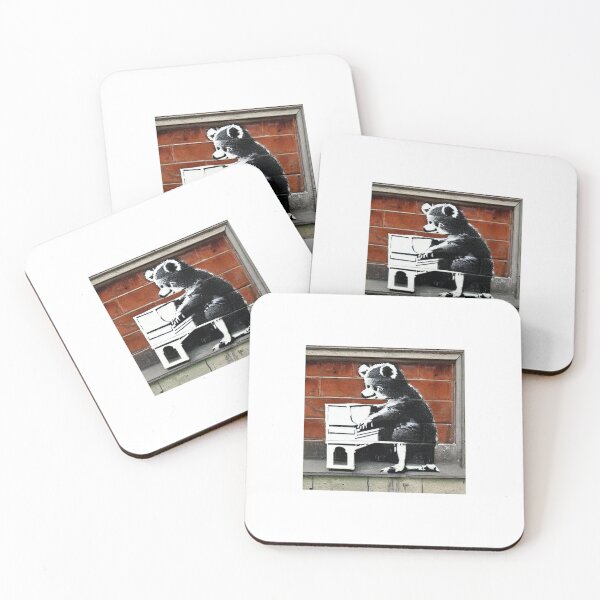 Item preview, Musician Teddy Bear playing piano | Banksy-inspired original street art stencil mural designed and sold by ArtworkbyEmmy.