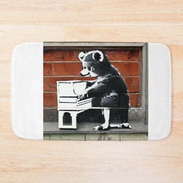 Item preview, Musician Teddy Bear playing piano | Banksy-inspired original street art stencil mural designed and sold by ArtworkbyEmmy.
