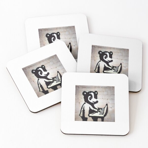 Item preview, Musician Teddy Bear playing piano | Banksy-inspired original street art stencil mural designed and sold by ArtworkbyEmmy.