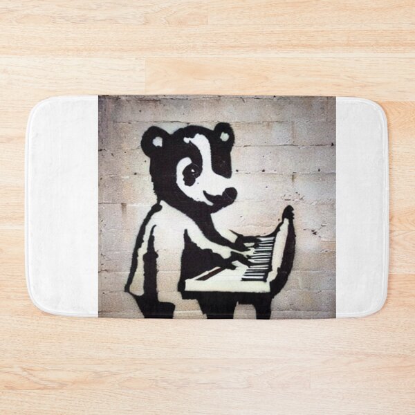 Item preview, Musician Teddy Bear playing piano | Banksy-inspired original street art stencil mural designed and sold by ArtworkbyEmmy.