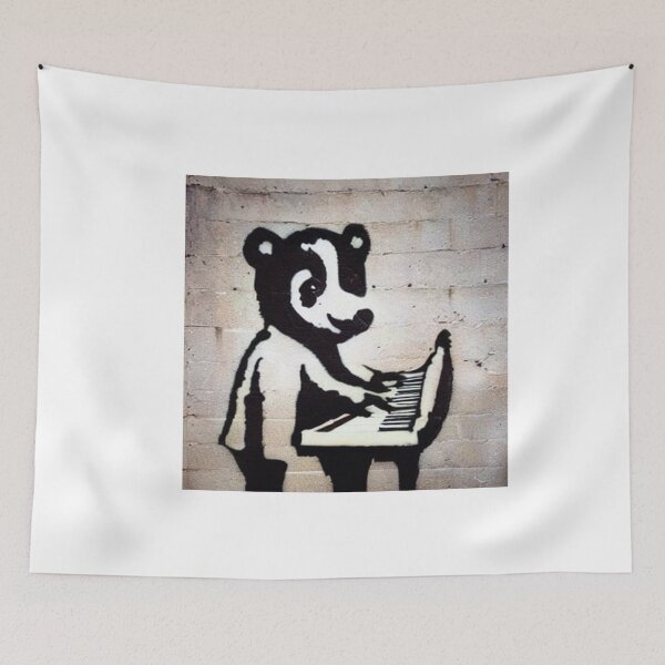 Item preview, Musician Teddy Bear playing piano | Banksy-inspired original street art stencil mural designed and sold by ArtworkbyEmmy.