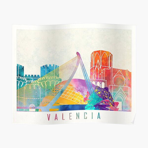 Cartel de acuarela de puntos de referencia de Valencia Póster