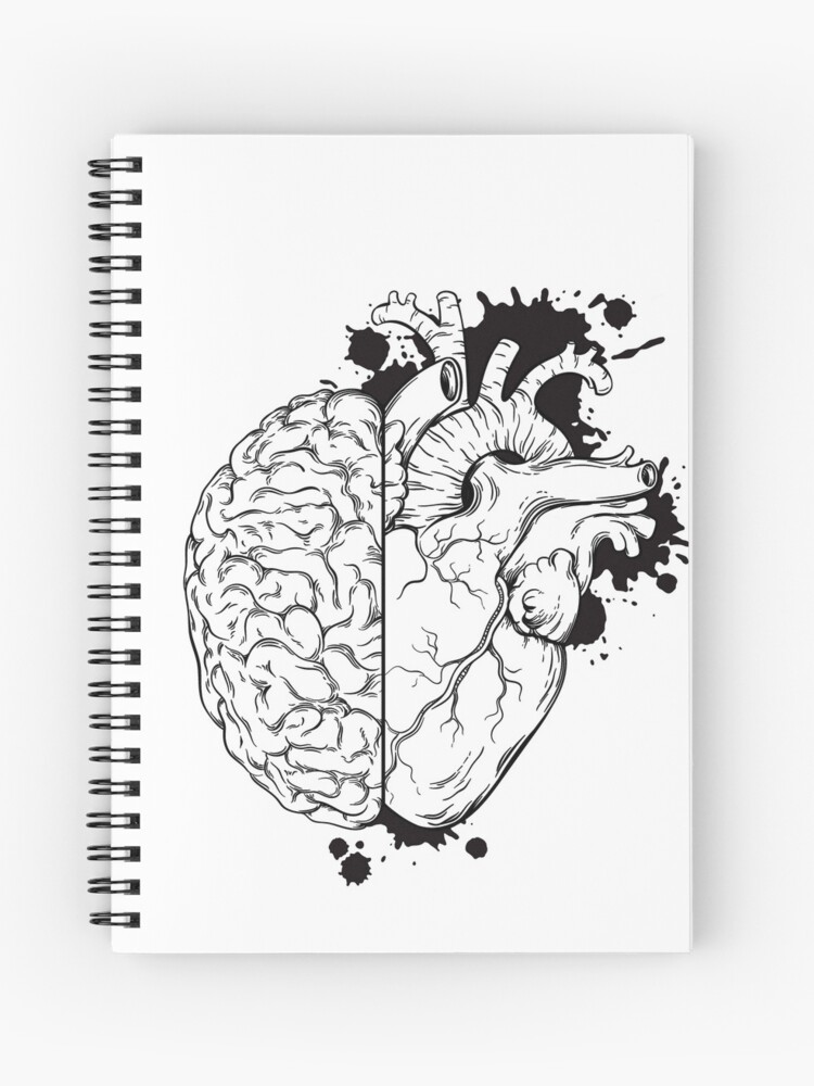 Heart And Head Brain With Realistic Heart Spiral Notebook By