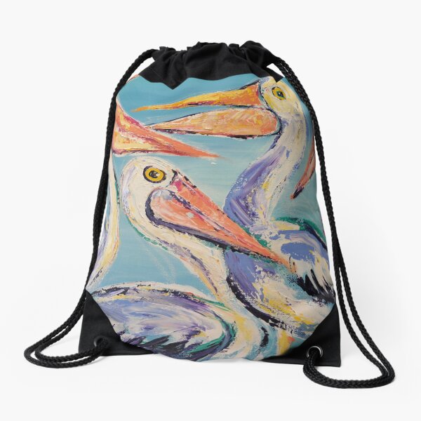 Five Pelican pals acrylics Drawstring Bag