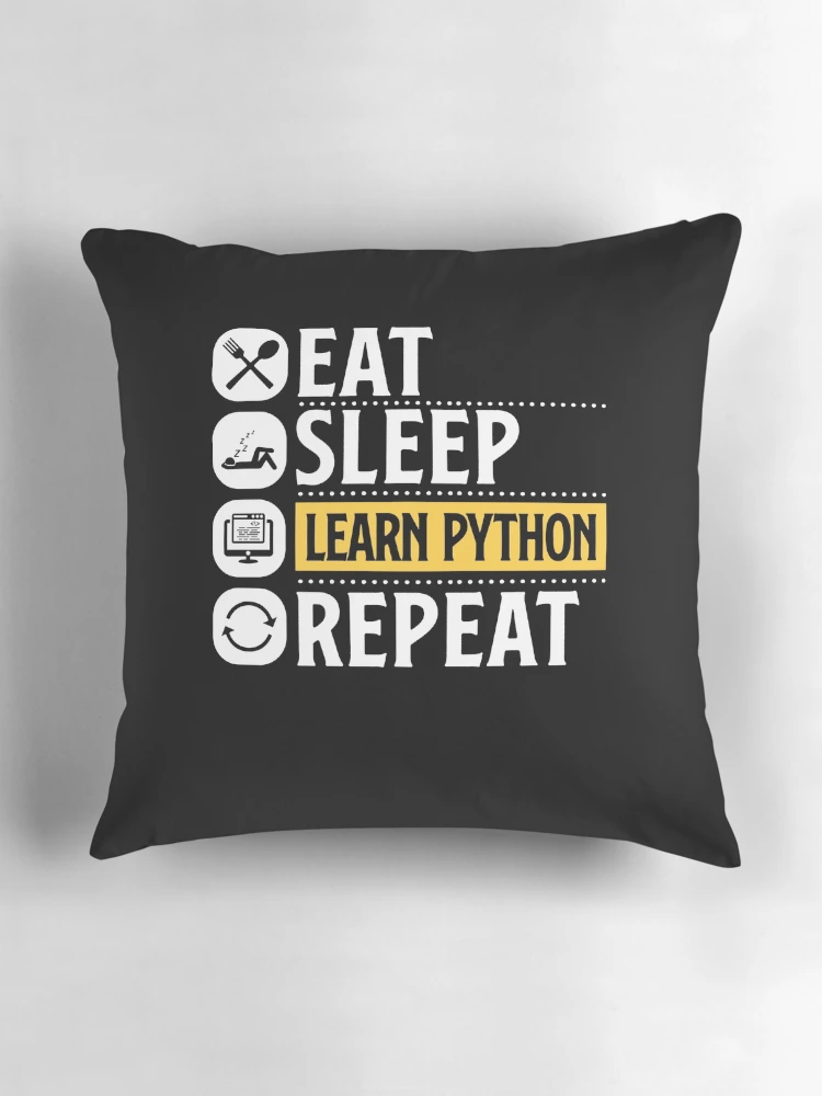 Thumbnail 3 of 4, Pillow, Python Programming Eat Sleep Learn Python Repeat designed and sold by MadPanda.
