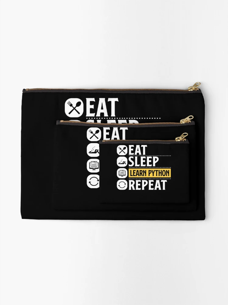 Thumbnail 2 of 4, Zipper Pouch, Python Programming Eat Sleep Learn Python Repeat designed and sold by MadPanda.