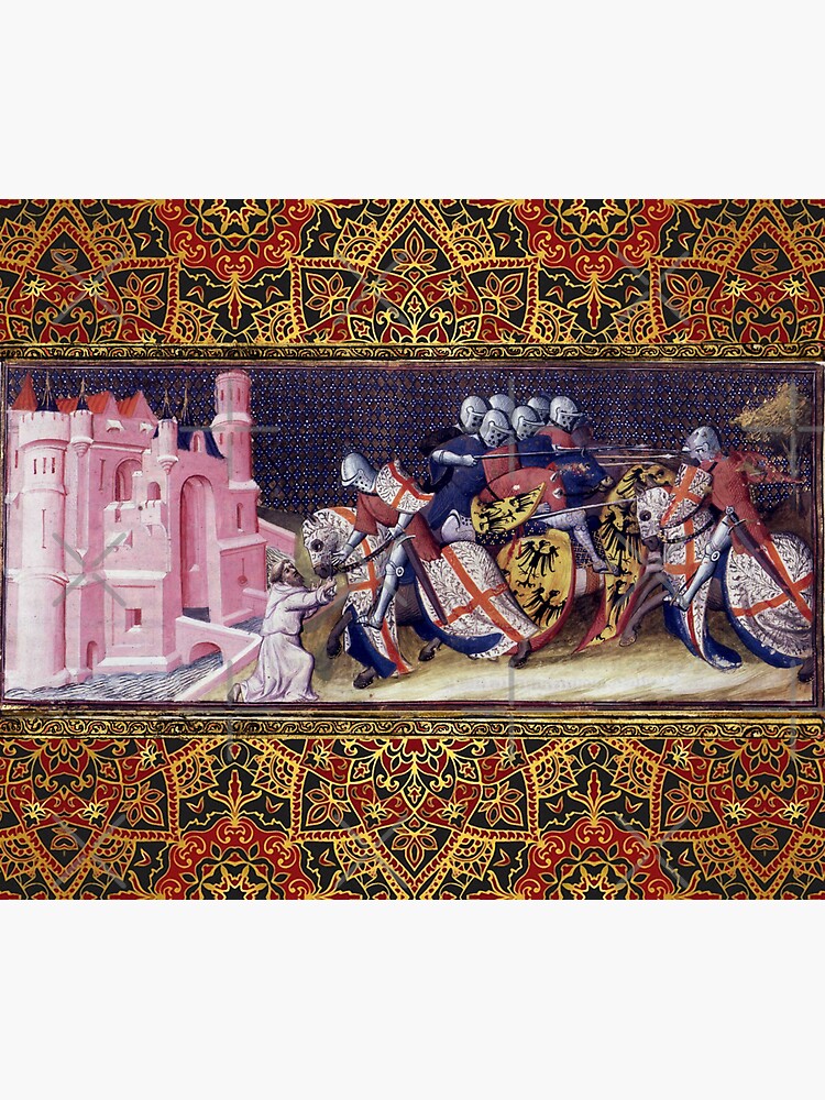 "Galahad combatting the brothers of the Castle of Maidens,receiving a