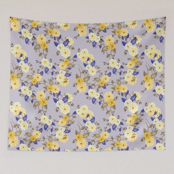 Item preview, Roses in Yellow and Blue on Dove Grey designed and sold by ThistleandFox.