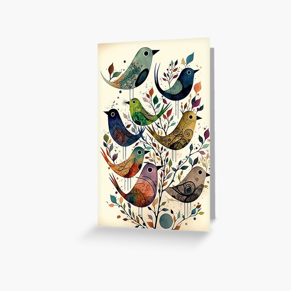 A whimsical artwork of birds. Greeting Card for Sale by DEGryps