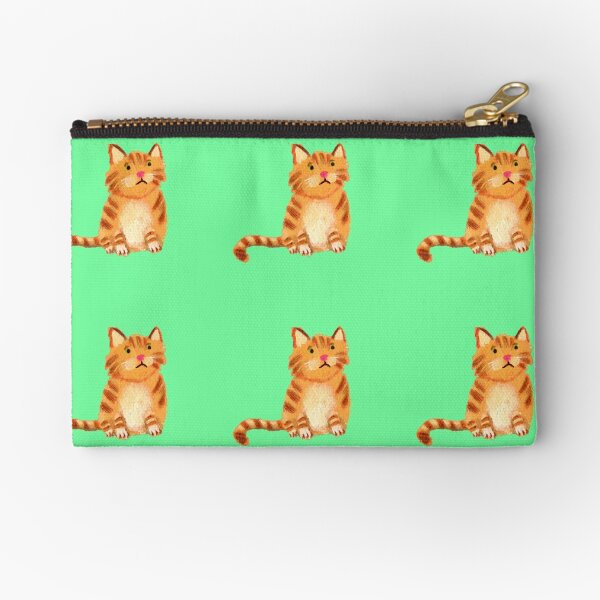 Ginger Cat on green Zipper Pouch
