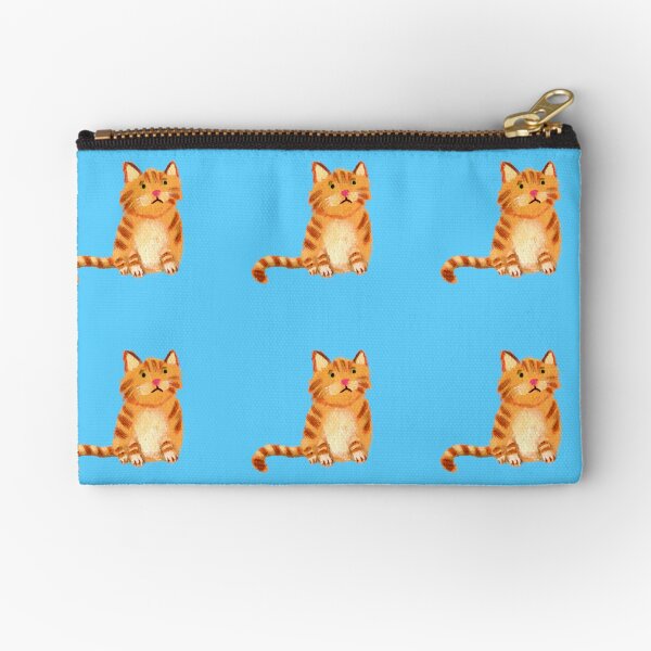 Ginger Cat on blue Zipper Pouch