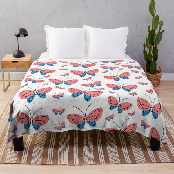 Item preview, Modern Aesthetic Colorful Butterfly Pattern Design In The Shades of Peachy Red & Blue On A White Background designed and sold by Kodexstore.