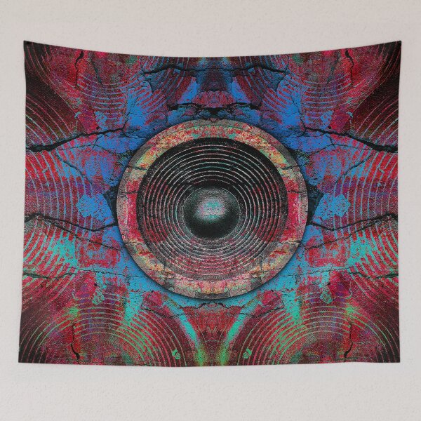 Item preview, Red music speakers on a cracked wall  designed and sold by steveball.