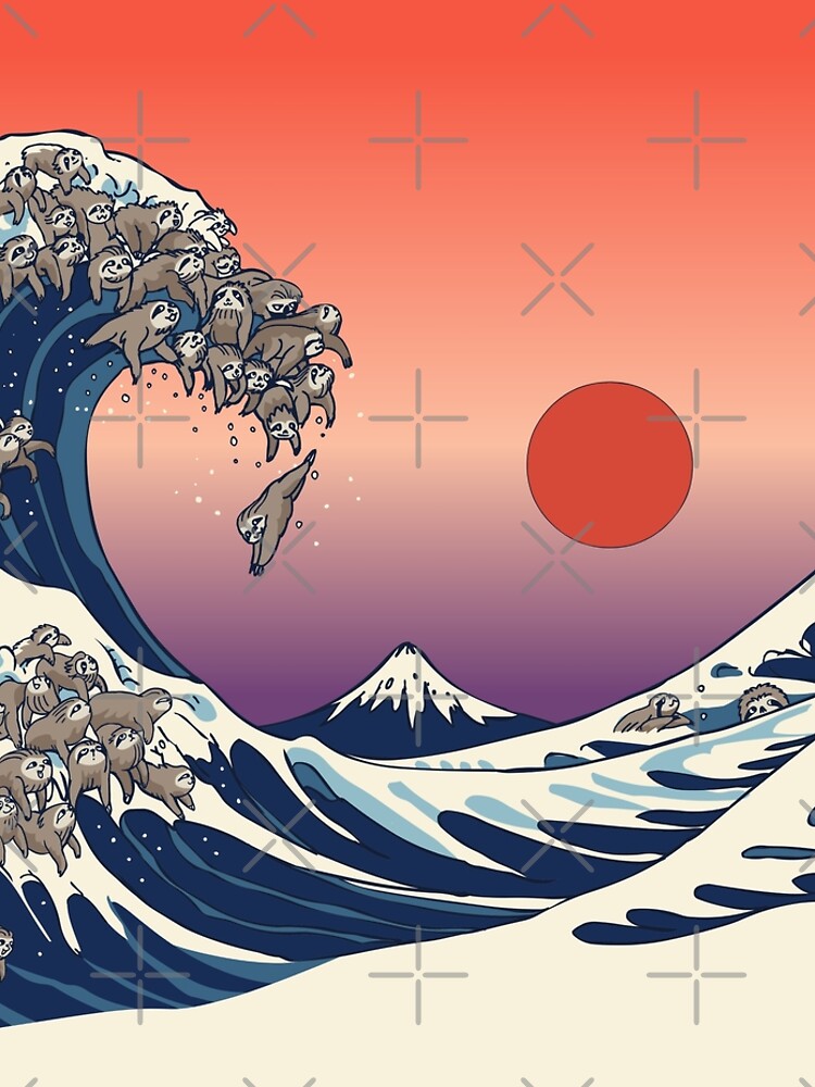 Thumbnail 5 of 5, Leggings, The Great Wave of Sloth designed and sold by Huebucket.