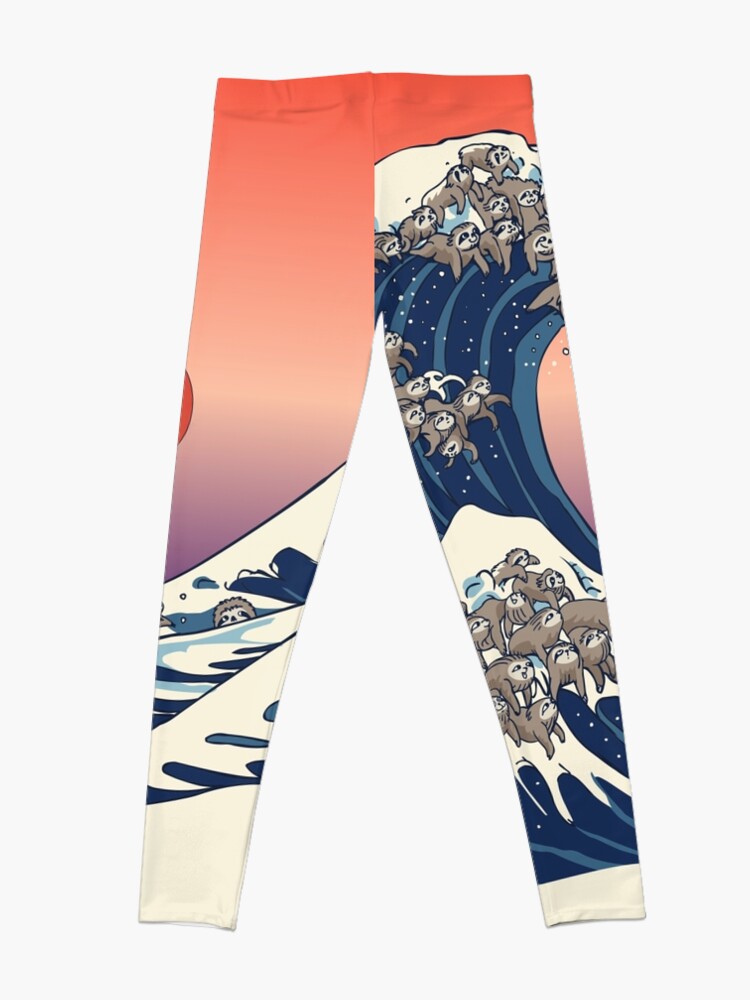 Thumbnail 4 of 5, Leggings, The Great Wave of Sloth designed and sold by Huebucket.