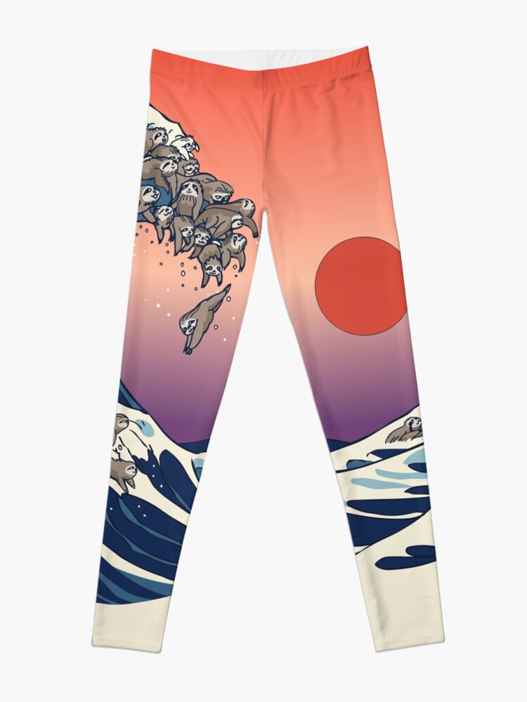 Thumbnail 3 of 5, Leggings, The Great Wave of Sloth designed and sold by Huebucket.