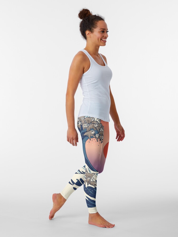 Thumbnail 2 of 5, Leggings, The Great Wave of Sloth designed and sold by Huebucket.