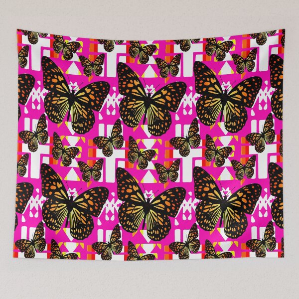 Item preview, Hot Pink  / White  / Fire Color  Native Butterfly Blanket Print  designed and sold by JMWCD.