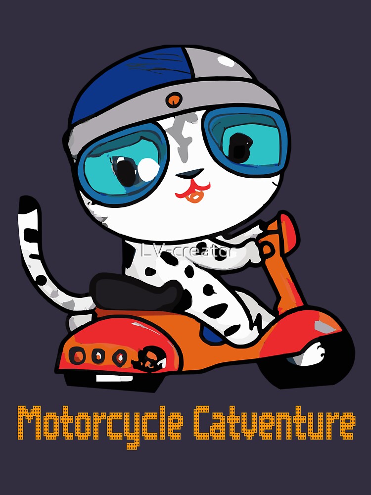 Motorcycle Catventure - Funny Cat on a Blue Motorcycle Kids T-Shirt by LV-creator