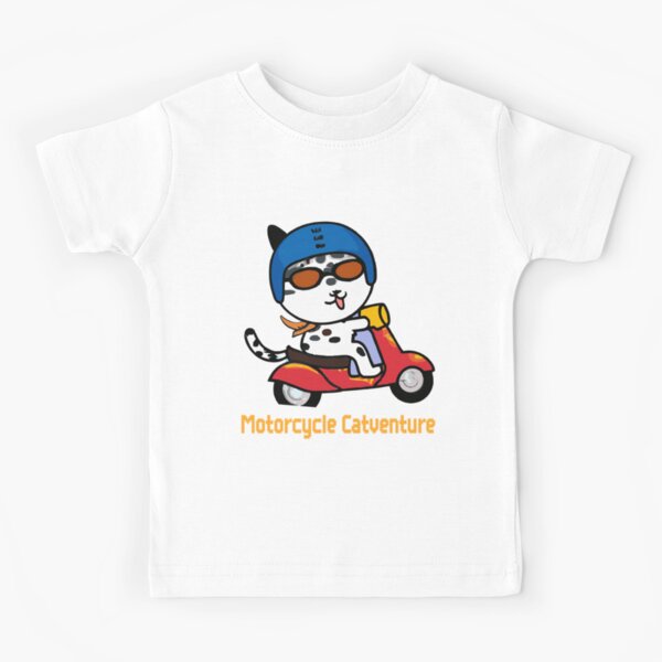 Motorcycle Catventure - Funny Cat on a Blue Motorcycle Kids T-Shirt by LV-creator