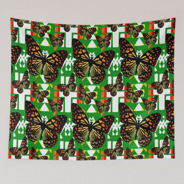 Item preview, Green  / White  / Fire Color  Native Butterfly Blanket Print  designed and sold by JMWCD.