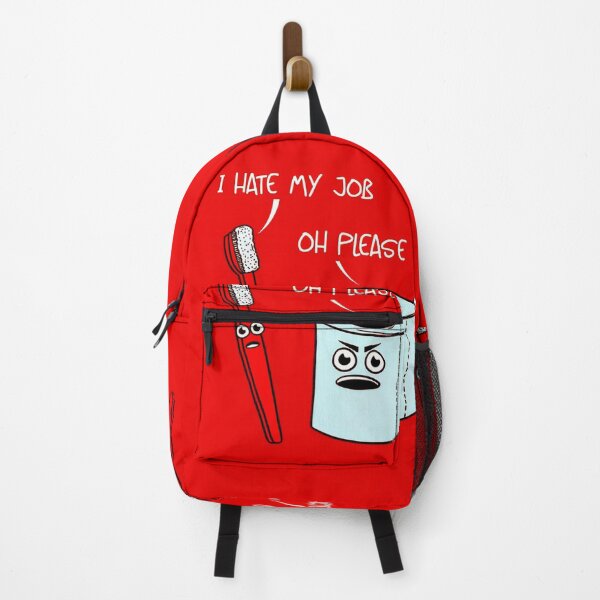 Item preview, I hate my job ... oh please - red version cartoon emoji angry toilet paper and toothbrush arguing humorous quote print designed and sold by Jéanpaul  Ferro.