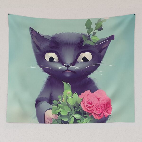 Item preview, Cute cat with flowers designed and sold by Planetporridge.