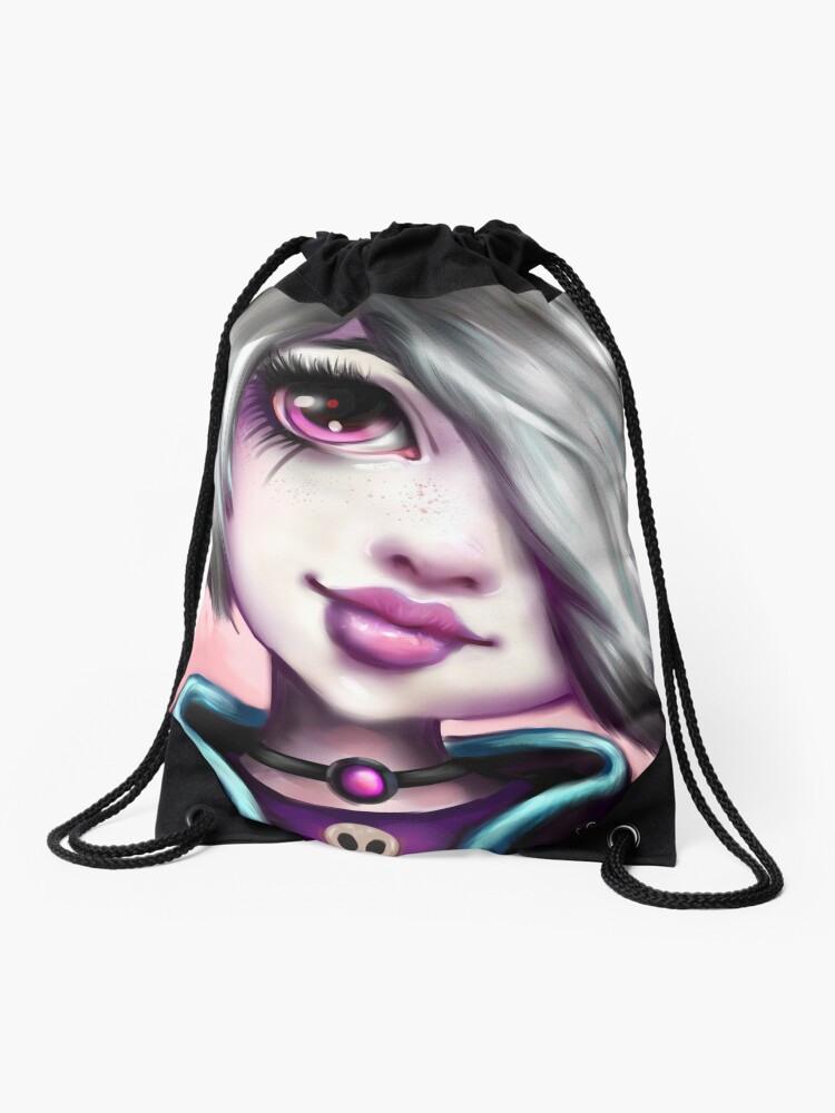 Kawaii Pastel Goth Cute Creepy Bunny In Teacup Drawstring Bag