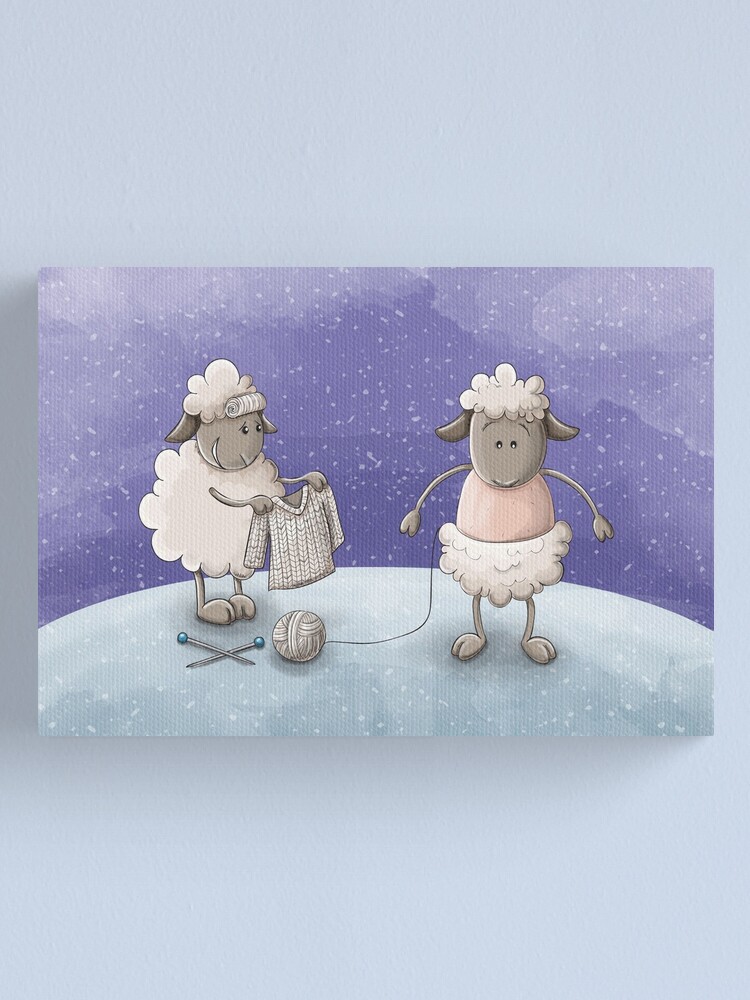 Alternate view of Cartoon sheep knitting pullover from wool fro Christmas Canvas Print