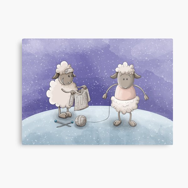 Cartoon sheep knitting pullover from wool fro Christmas Metal Print
