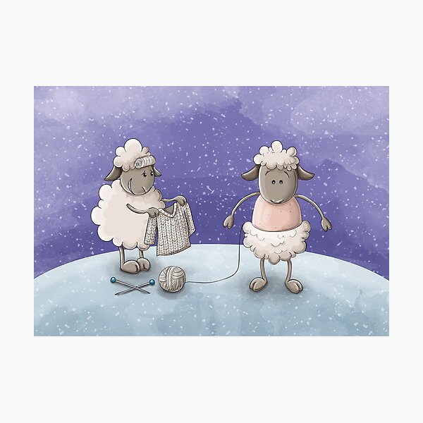 Cartoon sheep knitting pullover from wool fro Christmas Photographic Print
